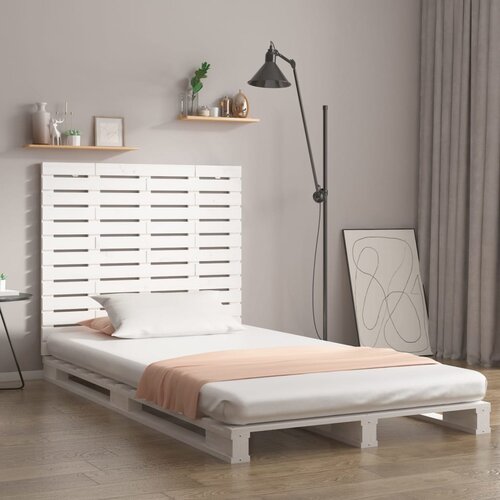 VidaXL Stensko posteljno vzglavje belo 146x3x91,5 cm trdna borovina Slike