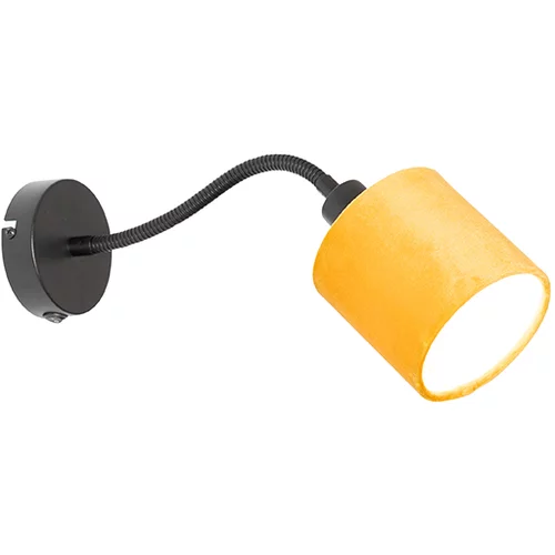 QAZQA Stenska svetilka črna z rumenim stikalom in fex ročico - Merwe