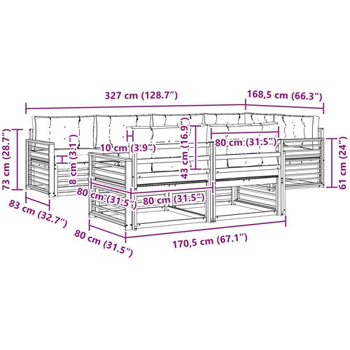  Set vanjskih sofa 7 kom. Bijela i antracit Poliester Smeđa 327 x 168,5 x 73 cm Slike