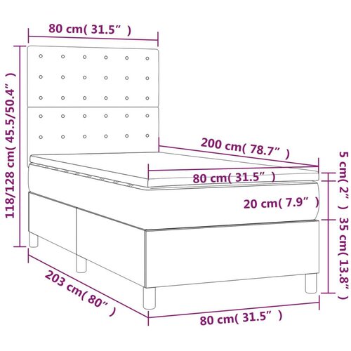 vidaXL Box spring postelja z vzmetnico LED tem. zelena 80x200 cm žamet, (20930114) Cene