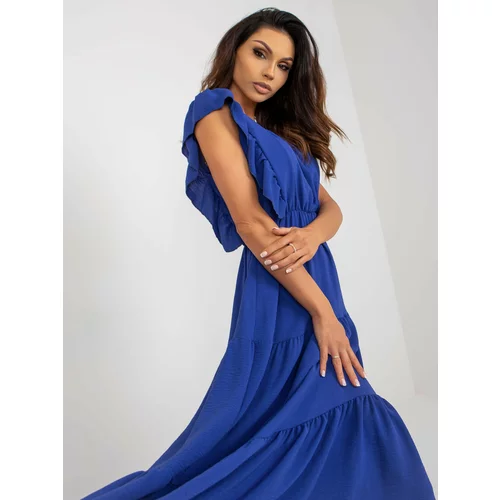 Fashion Hunters Cobalt blue midi dress with ruffles on the sleeves