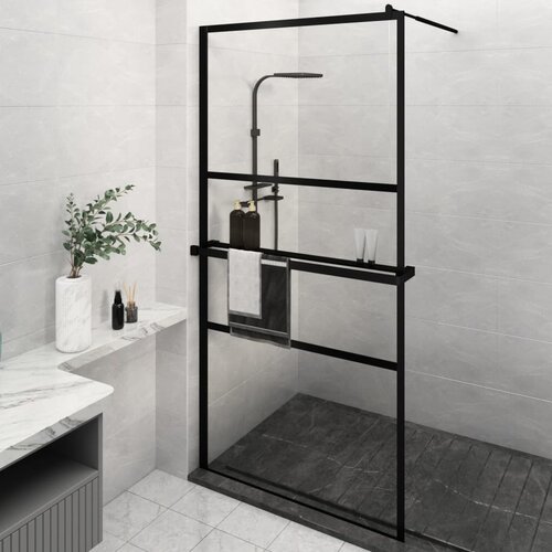 The Living Store pregrada za tuš s polico črna 115x195 cm esg steklo in aluminij - stena za tuš, (21751442) Cene