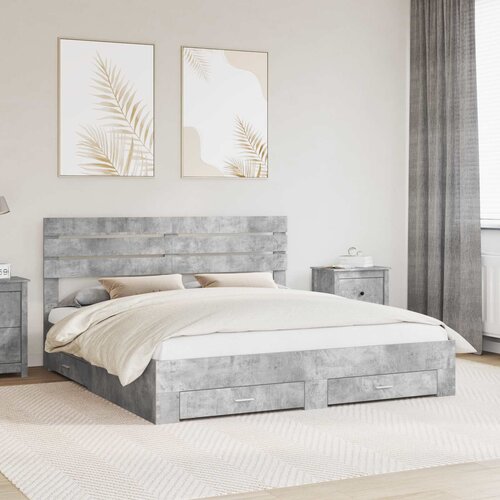  Krevetna konstrukcija s ladicama Betonski sivi 200 x 200 cm Slike