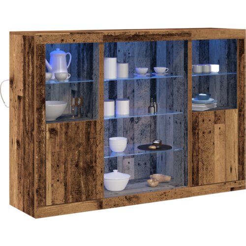  Komoda s LED svjetlima staro drvo 142.5x37x100 cm inženjersko drvo Slike