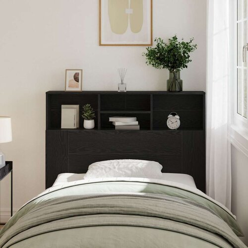  Glava kreveta s ormarićem Crni hrast 120x19x103.5 cm Konstruirano drvo Slike