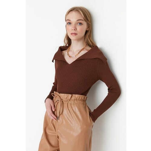 Trendyol Brown Collar Detailed Knitwear Sweater Slike