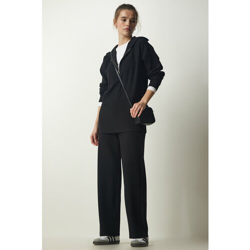 Happiness İstanbul Women's Black Ribbed Knitted Blouse Pants Suit Slike