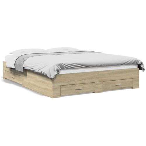 VidaXL Posteljni okvir s predali sonoma hrast 140x200cm inženirski les Slike
