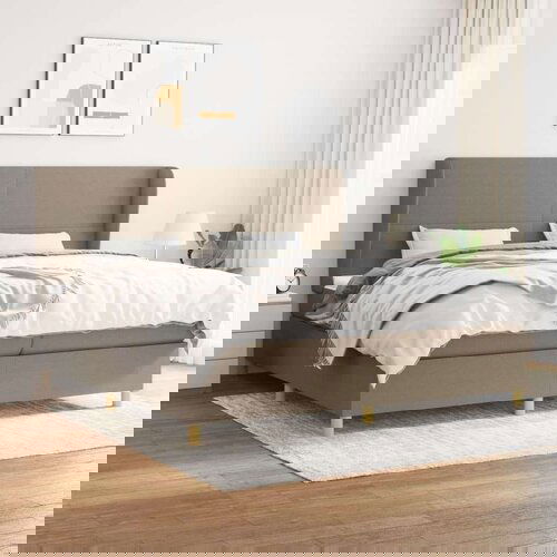  Box spring postelja z vzmetnico taupe 200x200 cm blago Cene