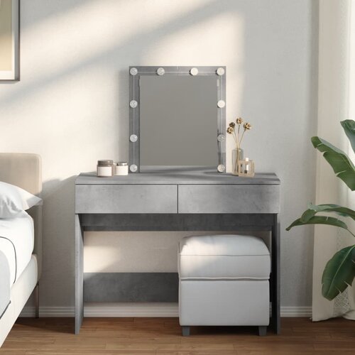  The Living Store Toaletna mizica z LED lučkami betonsko siva 100x40x130 cm - Toaletna Mizica, (21497305) Slike