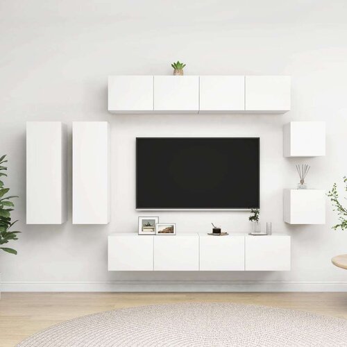  8-dijelni set TV ormarića bijeli od iverice Slike