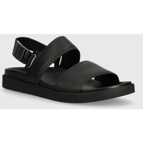 Calvin Klein Usnjeni sandali BACK STRAP W/ ICONIC PLAQUE moški, črna barva, HM0HM01383