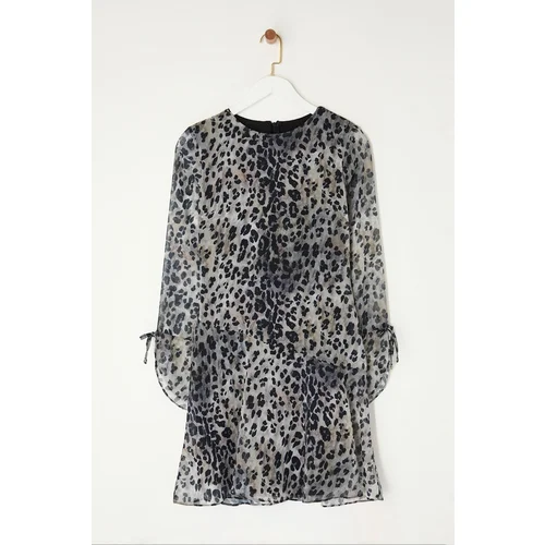 Trendyol Multicolored Flounced Skirt Leopard Patterned Mini Woven Winter Dress