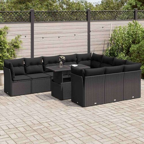 vidaXL 11-dijelni set vrtnih sofa od poliratana s jastucima crni Cijene