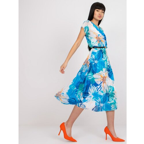 Fashion Hunters White and blue pleated midi dress with flowers Slike