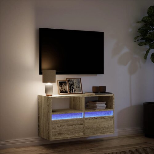 Zidni TV ormarić s LED svjetlima boja hrasta 80 x 31 x 45 cm Slike