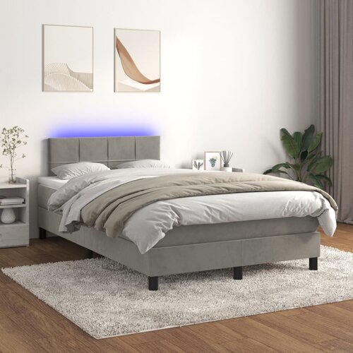 The Living Store Box spring postelja z vzmetnico LED svetlo siva 120x200cm žamet - Box Spring Postelja, (21492014) Slike