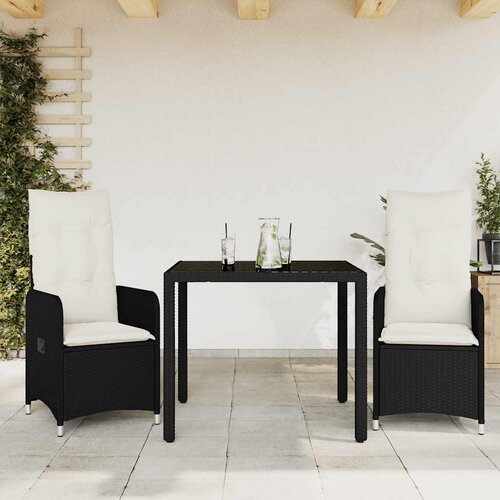  3-dijelni vrtni bistro set od poliratana s jastucima crni Cijene