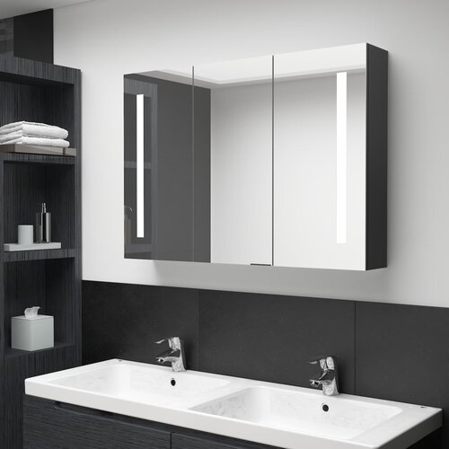 vidaXL LED kopalniška omarica z ogledalom 89x14x62 cm sijoče črna Cene