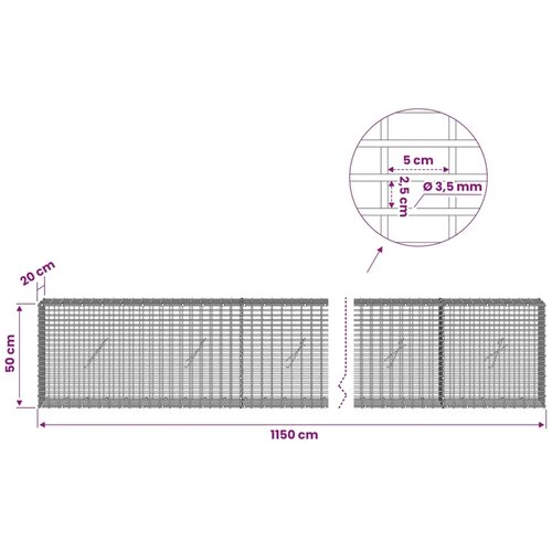  Gabion s žicom debljine 3 5 mm i mrežom 5x2 5 cm 1150x20x50 cm - 20 cm 50 cm 1150 cm Slike