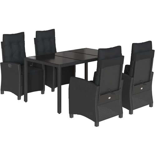  5-dijelni vrtni blagovaonski set s jastucima od poliratana crni Crna 150 cm table length Slike