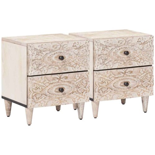  Nočna omarica 2 pcs Bela 40 x 33,5 x 46 cm Masiven les manga, (5000210009) Cene