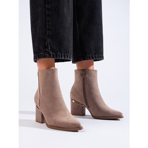 SHELOVET Suede ankle boots for women Chelsea boots dark beige Cene