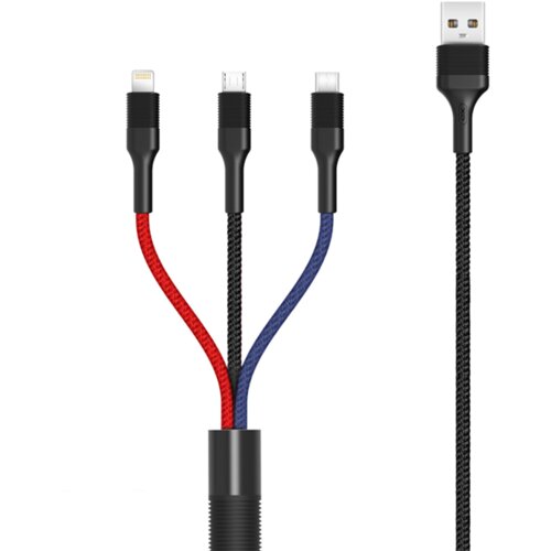 XO kabl za telefon 3u1 USB - Lightning + USB-C + microUSB 1,2m 3A MULTICOLOR ( GSM095439 ) Cene