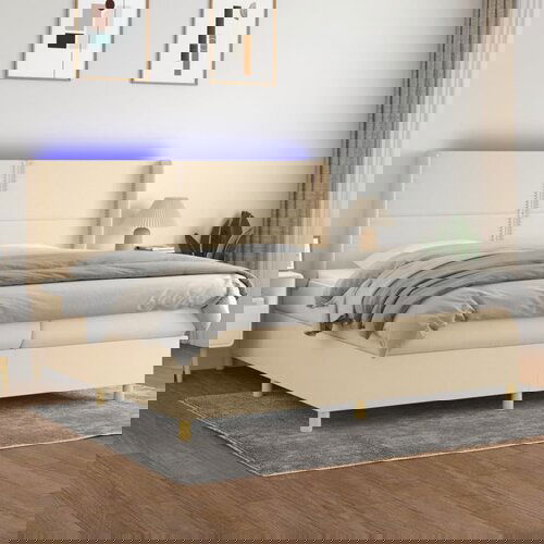 The Living Store Box spring postelja z vzmetnico LED krem 200x200 cm blago - Box Spring Postelja, (21516863) Slike