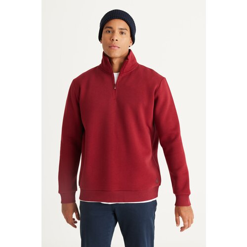 AC&Co / Altınyıldız Classics Men's Claret Red Standard Fit Normal Cut, Inner Fleece, Bato Collar Cotton Sweatshirt. Slike
