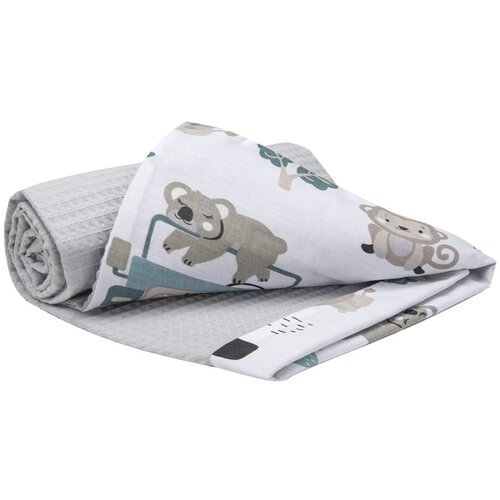 Medi Partners Blanket 75x100 cotton + cotton Waffle &amp;ndash; Mint Zoo + Gray Waffle Slike