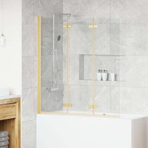 vidaXL Obloga za tu&scaron; Zlata 130 x 138 cm ESG steklo in aluminij Cene