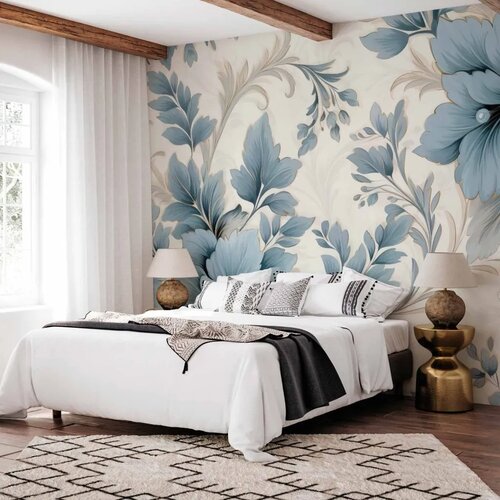  Foto tapeta - Turquoise Flowers in Retro Ambience - Floristic Ornaments 200x140 Slike