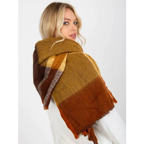 Fashion Hunters Large brown and yellow checkered scarf with wool
