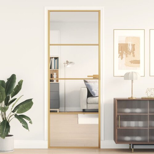 vidaXL Notranja vrata ozka zlata 76x201,5cm kaljeno steklo in aluminij Cene