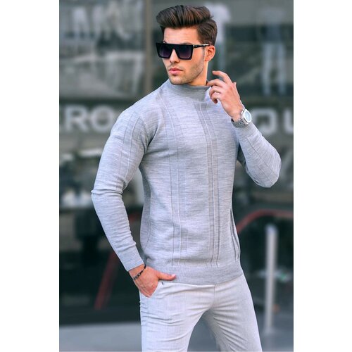Madmext Gray Turtleneck Patterned Sweater 6825 Cene