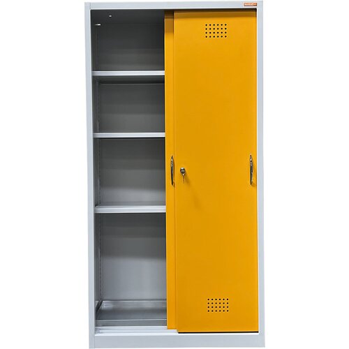 eurokraft basic Omara za okolju prijazno skladiščenje z drsnimi vrati, višina 1800 mm, 3 police, z 1 talno prestrezno kadico Cene
