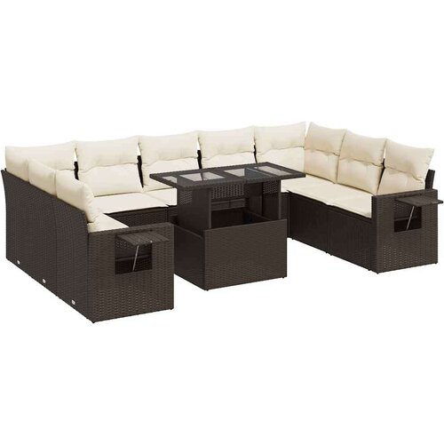 VidaXL 10-dijelni set vrtnih sofa od poliratana s jastucima smeđi Slike