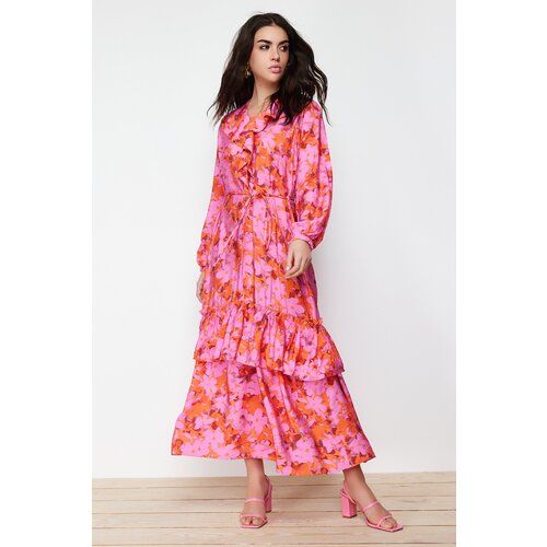 Trendyol Pink Collar Ruffle Detailed Woven Dress Slike