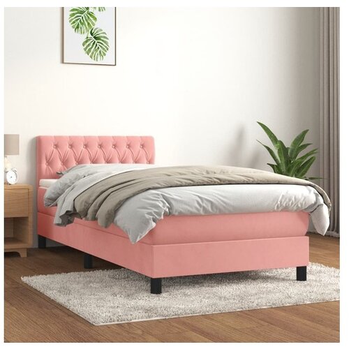VidaXL Box spring postelja z vzmetnico roza 100x200 cm žamet Slike
