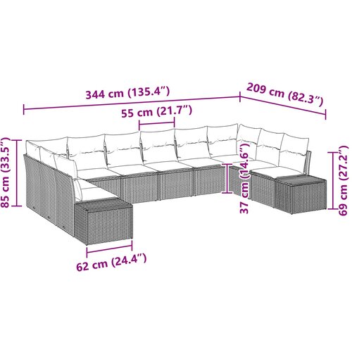  Sjedeća garnitura za vrt 10 kom. Crna poliratan 344 x 209 x 69 cm Slike