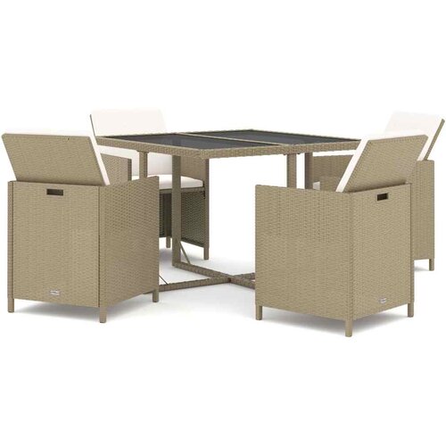  5-dijelni vrtni blagovaonski set od poliratana s jastucima bež 109 cm table length Slike