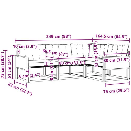  Set vanjskih sofa 4 kom. Prirodna i krem Smeđa 249 x 164,5 x 73 cm Slike