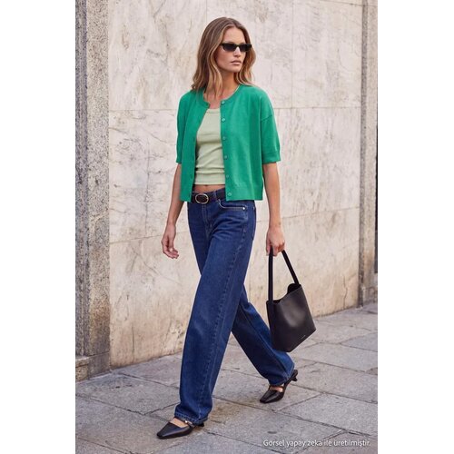 TRENDYOLMILLA Trendyol ženski duks Wardrobe Essentials Green Knitwear Short Sleeve Cardigan Twoaw27Hi00077 Cene