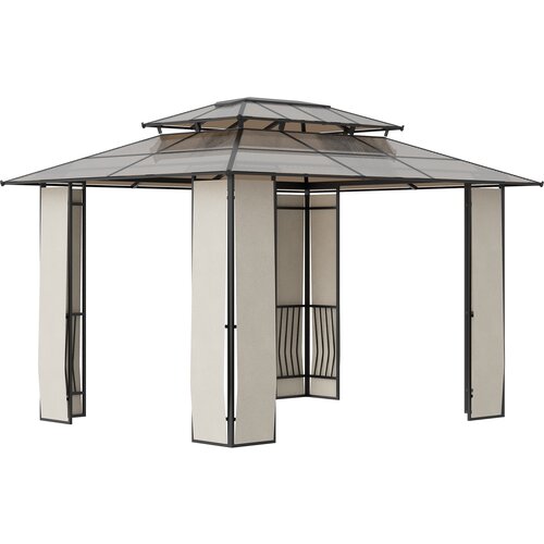 Outsunny Vrtni gazebo 3,65x3m z dvonivojsko streho iz polikarbonata, jekleni in aluminijasti okvir, rjav, (20744480) Cene