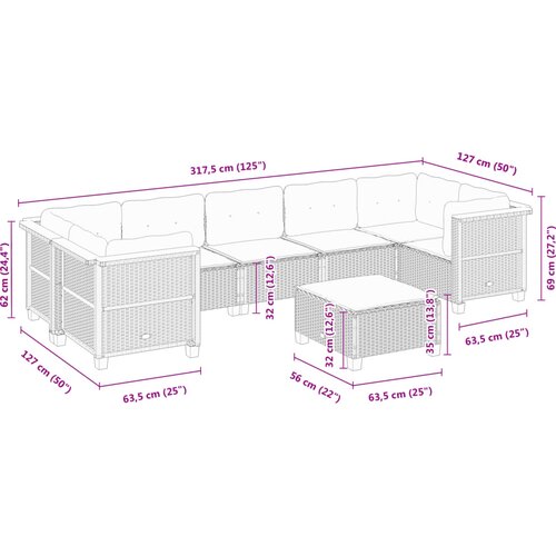  8-dijelni set vrtnih sofa od poliratana s jastucima crni Crna 63.5 x 56 x 32 cm Slike