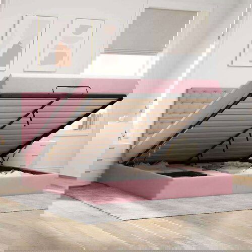  Otomanski posteljni okvir z vzmetnicami roza 200x200cm žamet, (22053149) Cene