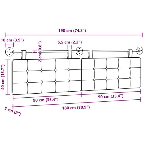  Držeće uzglavlje Zidne Lažna koža - Bijeli 180 cm bez LED Slike