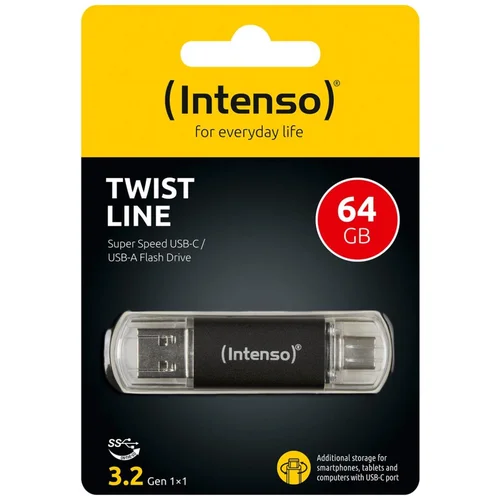  (Intenso) USB Flash drive 64GB, USB 3.2, USB-C, USB-A, Twist Line – USB3.2-64GB/Twist Line