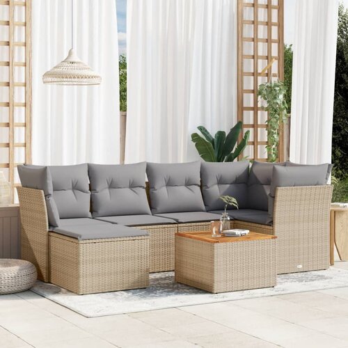 VidaXL 7-dijelni set vrtnih sofa od poliratana s jastucima bež Slike